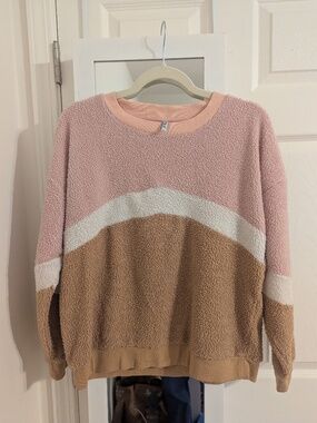 Sherpa Pullover Sweater with Chevron Pattern